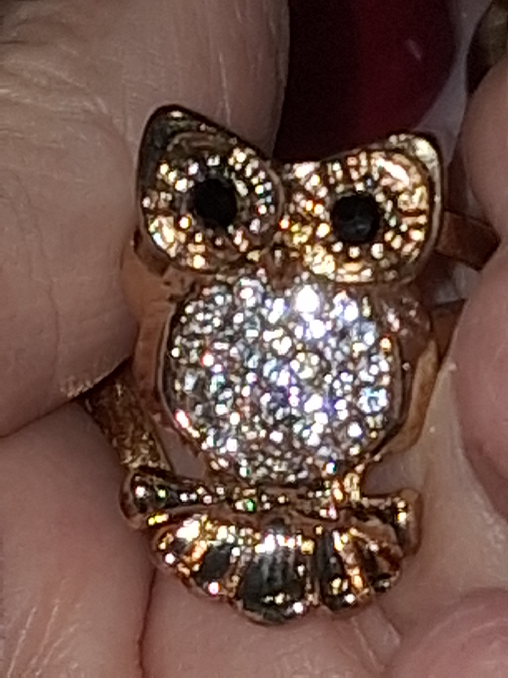 Gold-Tone Crystal Owl Ring - Sparkling Gold Jewelry Vintage